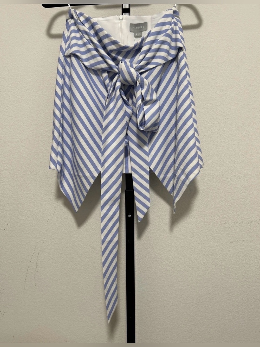 Finders Keepers Asymmetrical Stripe Tie-Waist Skirt - Blue & White